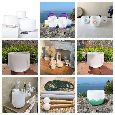 8-20 Inch 99,99% Kwarts Kristallen Zingschaal Set in Transparant Parelwit voor Klankheling en Meditatie